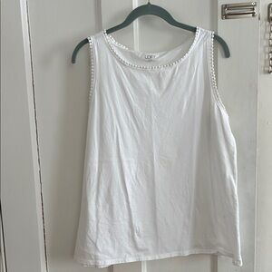LOFT White Tank Top with Trim Detail
